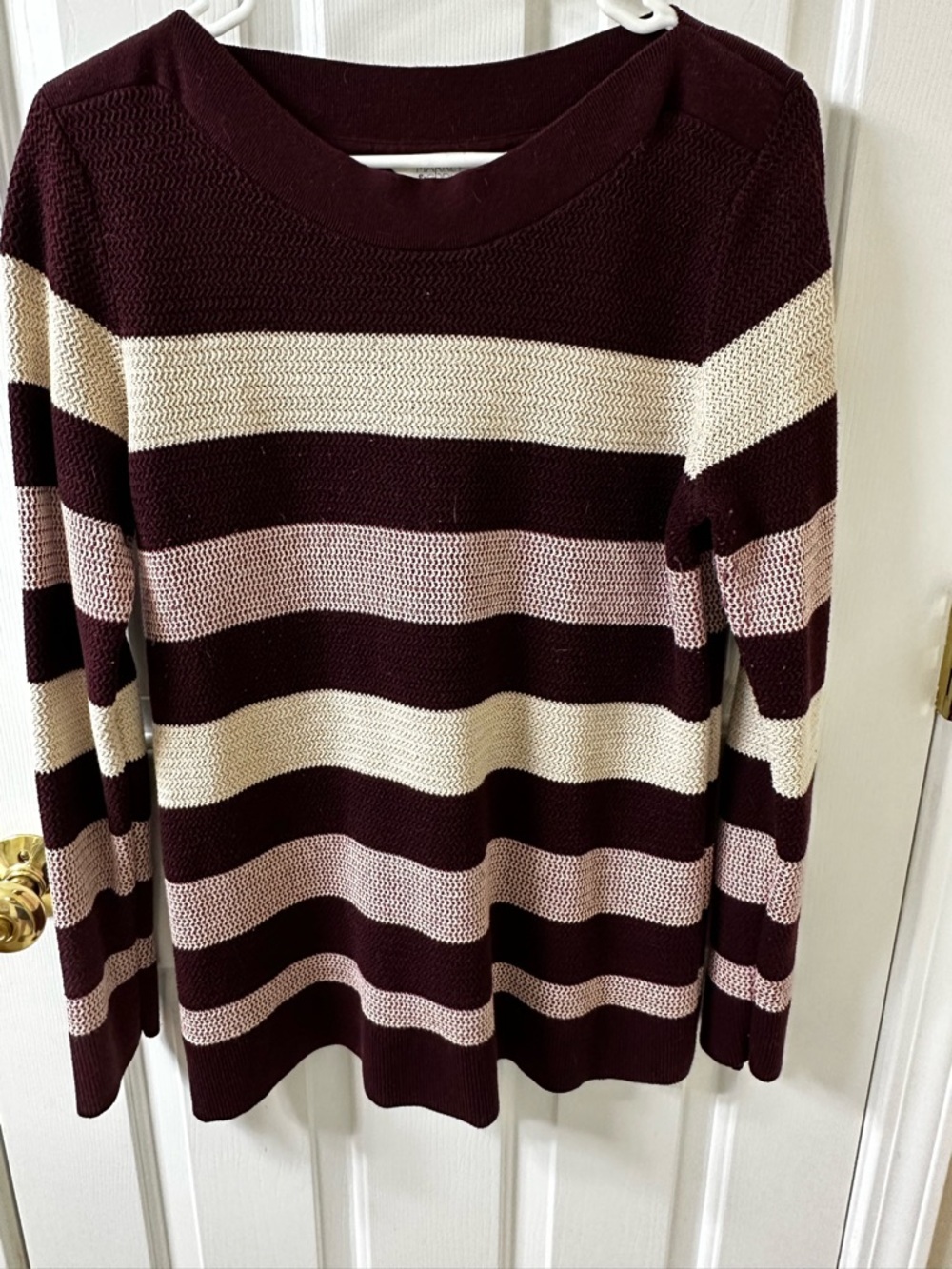Market & Spruce Striped Crew Sweater in Burgundy, Cream & Blush